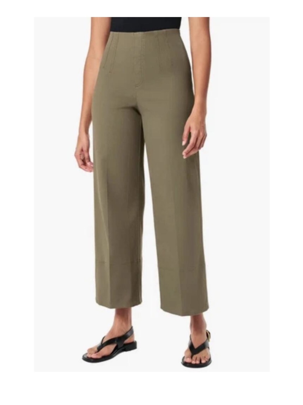 Spanx Stretch Twill Wide Leg Cropped Pants Tuscan Olive Size Large Petite NWT